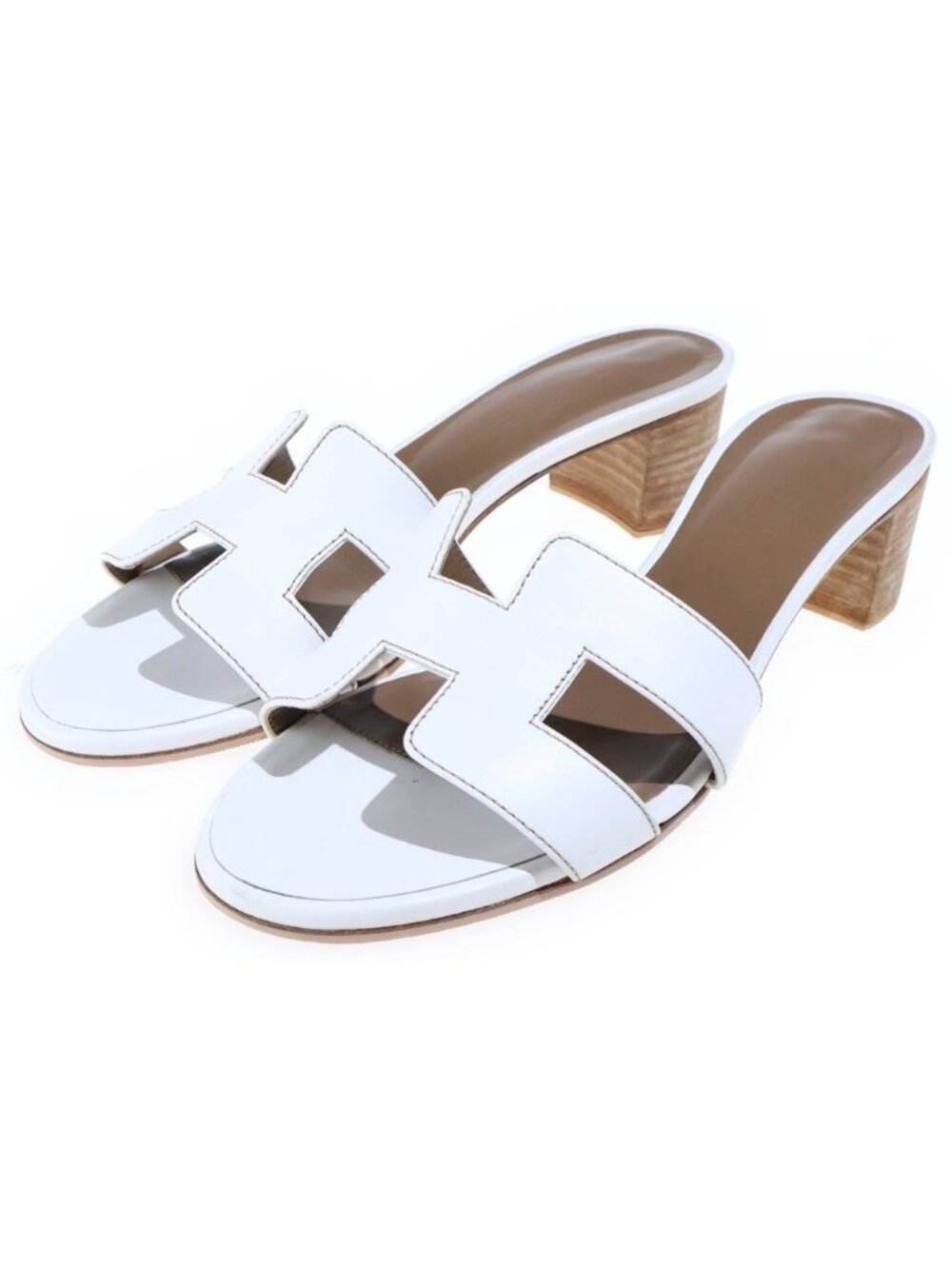 Hermes Oasis Sandals H Logo Leather White